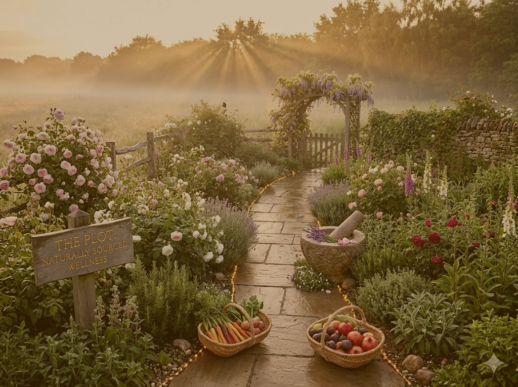 Healthy Life Creative Life - A garden in the morning amber light.