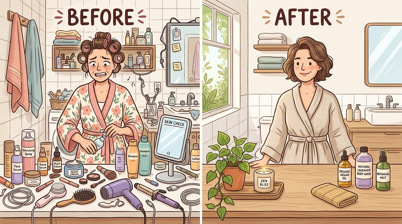 Healthy Life Creative Life - A visual guide for the "Replace as You Go" method, comparing a standard kitchen setup to a revitalized, healthy home environment.