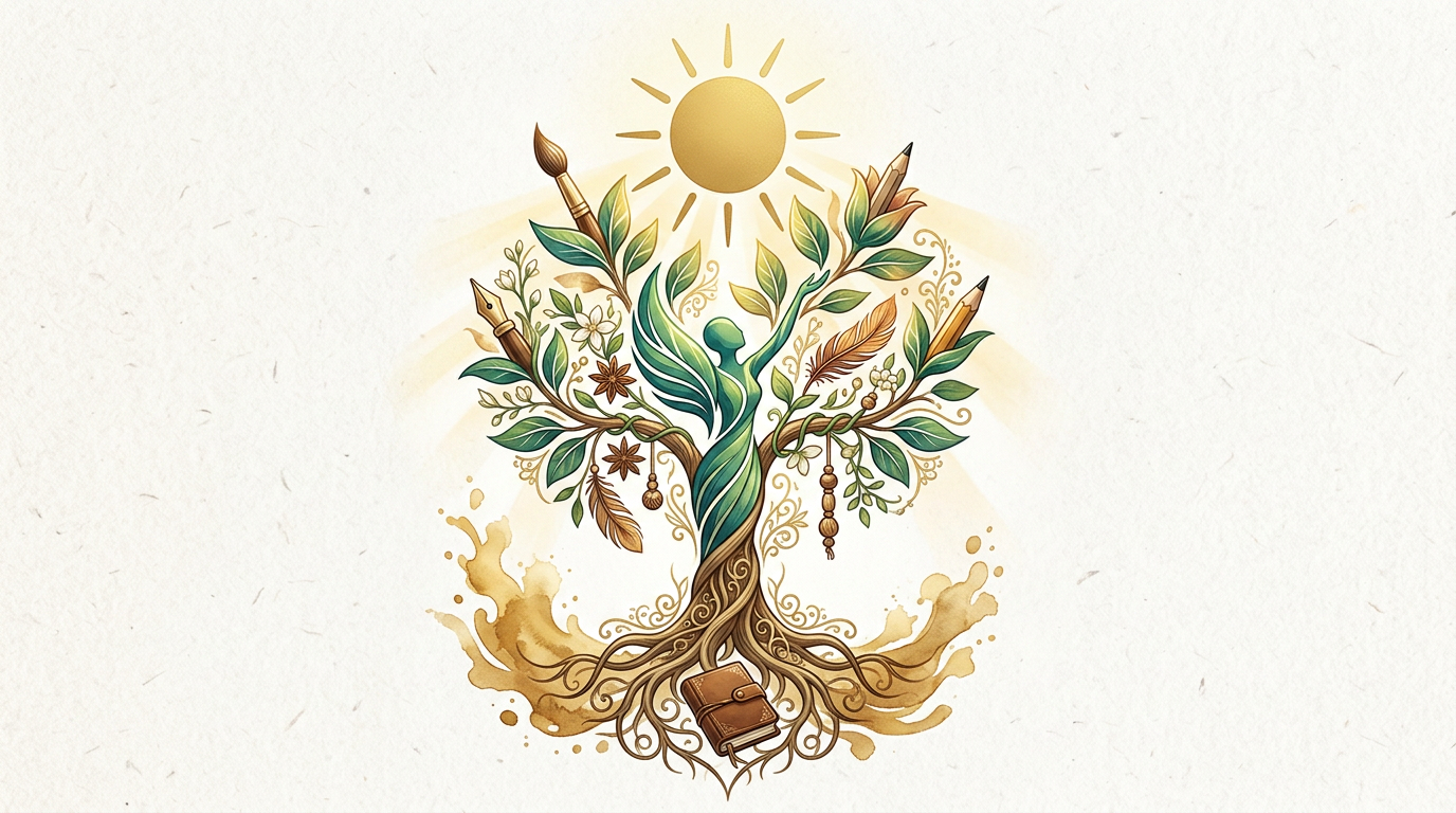 Roots Healthy Life Creative Life - A conceptual illustration of a tree with deep roots and lush leaves, symbolizing growth and the foundation of health.