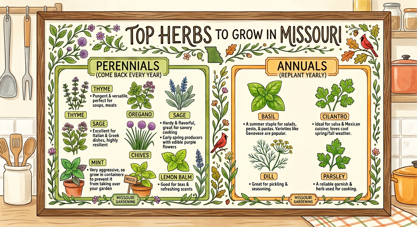 A chart of the top herbs to grow in MO